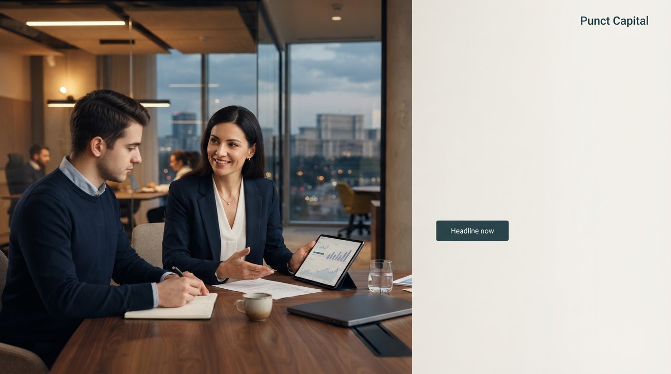 Punct Capital — spațiu de lucru profesional cu grafic de creștere constantă pe tabletă